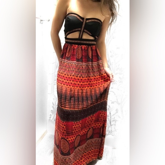 Sans Souci Strapless Vibrant Maxi Dress Size Medium - Picture 1 of 16